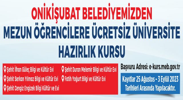 Onikişubat Belediyesi Üniversite Hazırlık Kurslarına Başlıyor