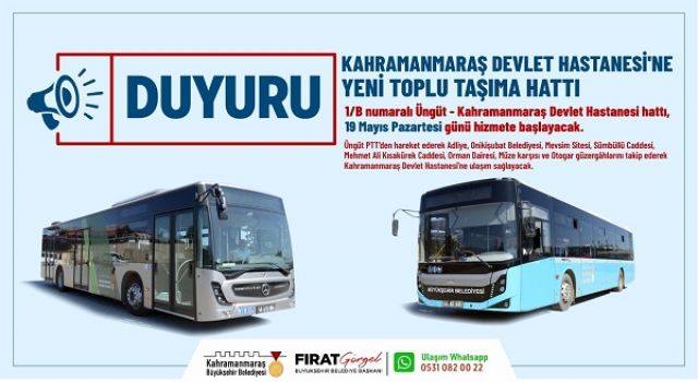 Kahramanmaraş Devlet Hastanesi’ne Yeni Toplu Taşıma Hattı Hizmete Başlıyor!