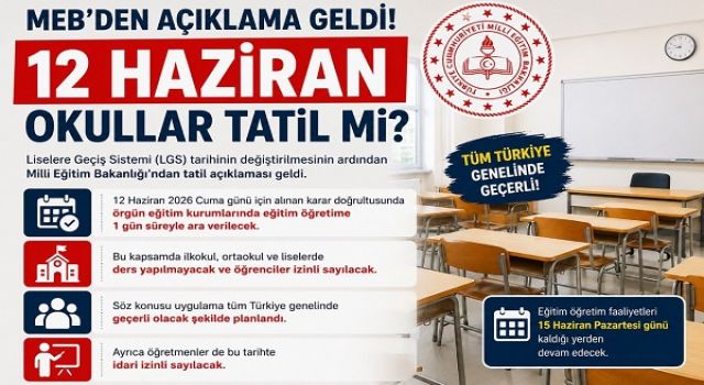 MEB’den 12 Haziran Kararı: Okullarda Eğitime 1 Gün Ara