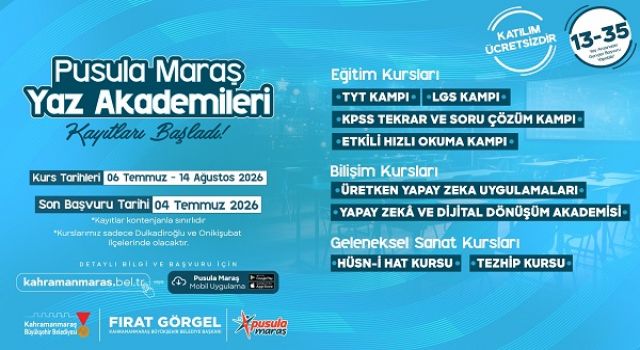 Pusula Maraş Yaz Akademileri’ne Kayıtlar Başladı