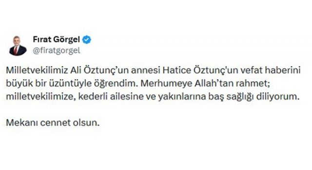 Görgel’den Öztunç’a Başsağlığı Mesajı